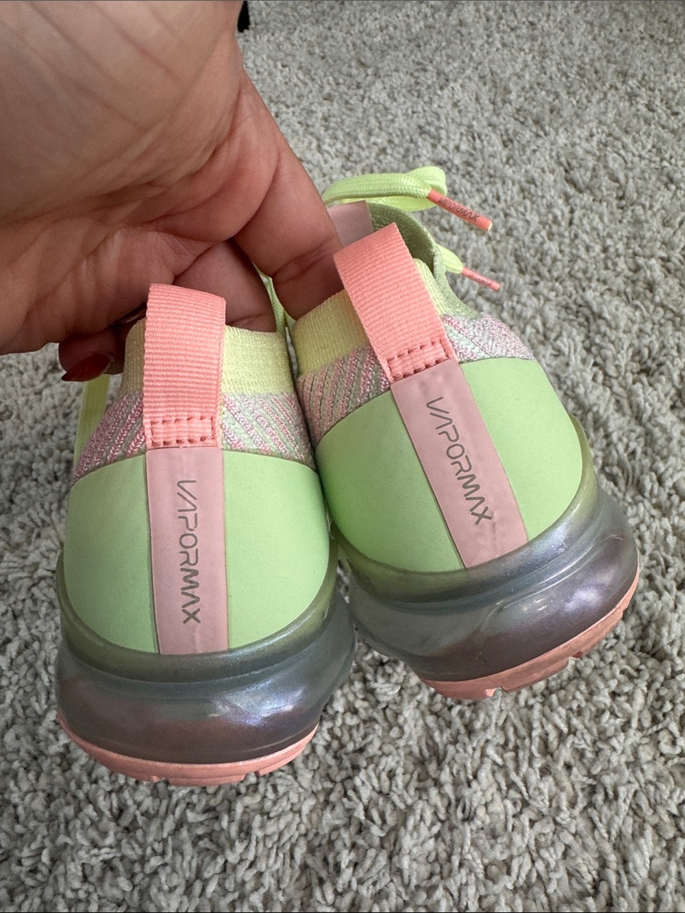 Nike VaporMax Flyknit Sneakers in Lime Green and Coral - Picture 6 of 6
